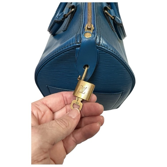 LOUIS VUITTON Speedy 30 Blue Epi Leather Boston Hand Bag Purse - Picture 8 of 15